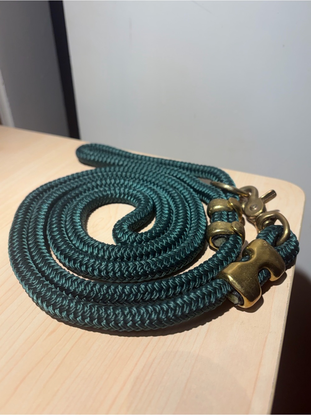 Deep Green Braided Rope Leash with Brass Hardware 6ft